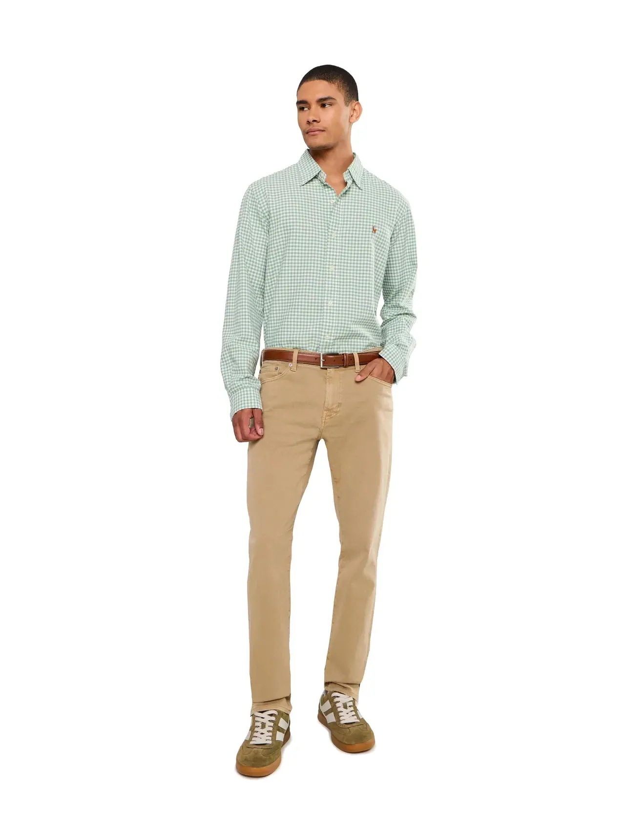 Оксфордская рубашка в клетку, индивидуальный крой Custom Fit Gingham Oxford Polo Ralph Lauren — изображение 2 из 5, белый
