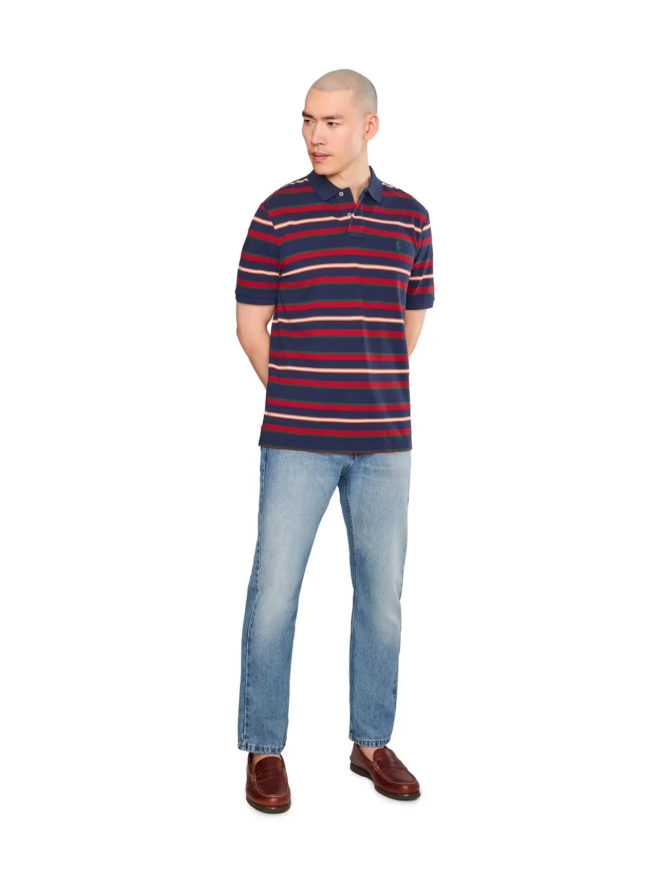 Классическая полосатая сетчатая рубашка-поло Polo Ralph Lauren — изображение 2 из 5, темно-синий мульти