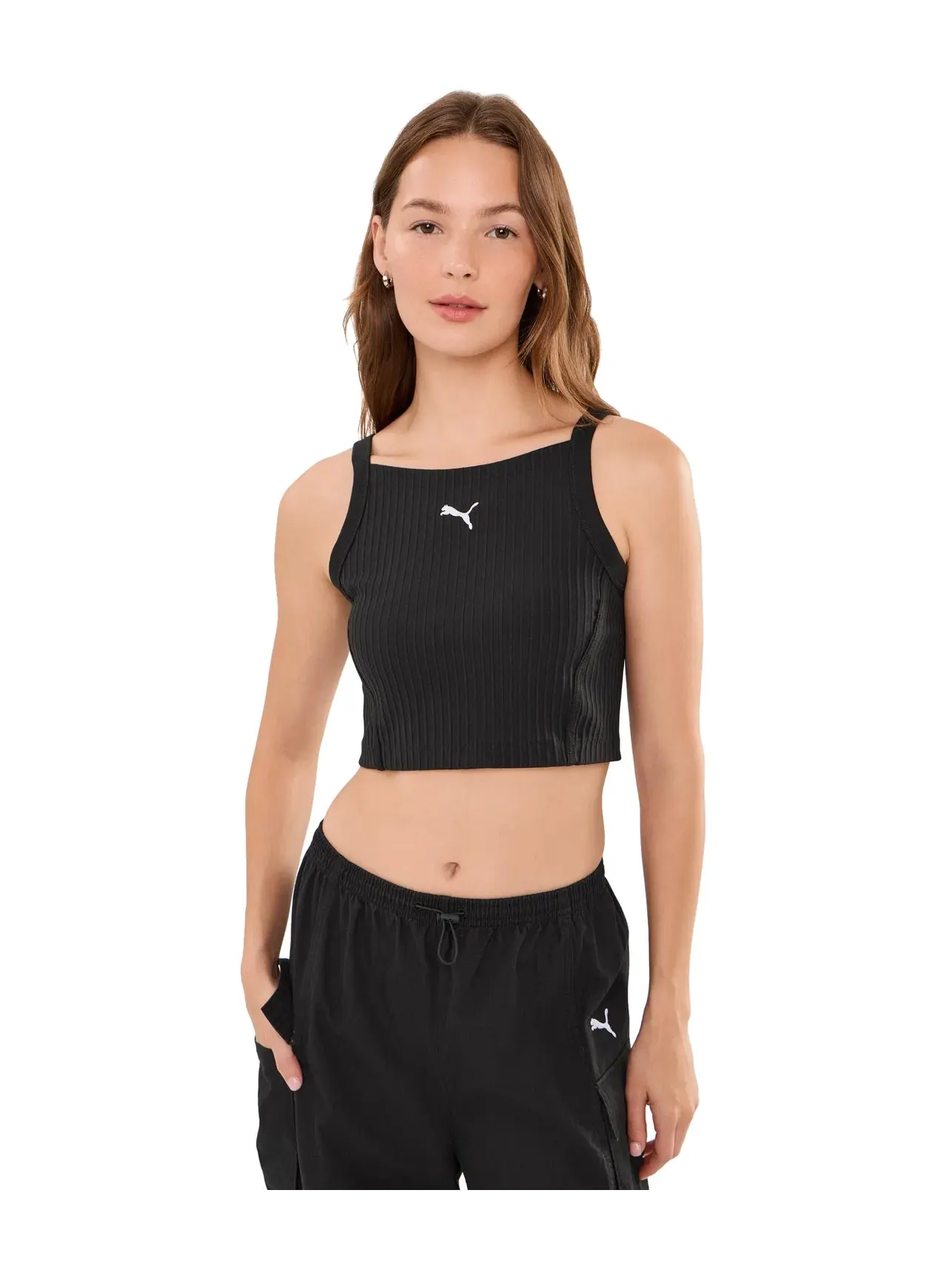 Укороченная майка в рубчик Essentials Puma — изображение 1 из 5, черный