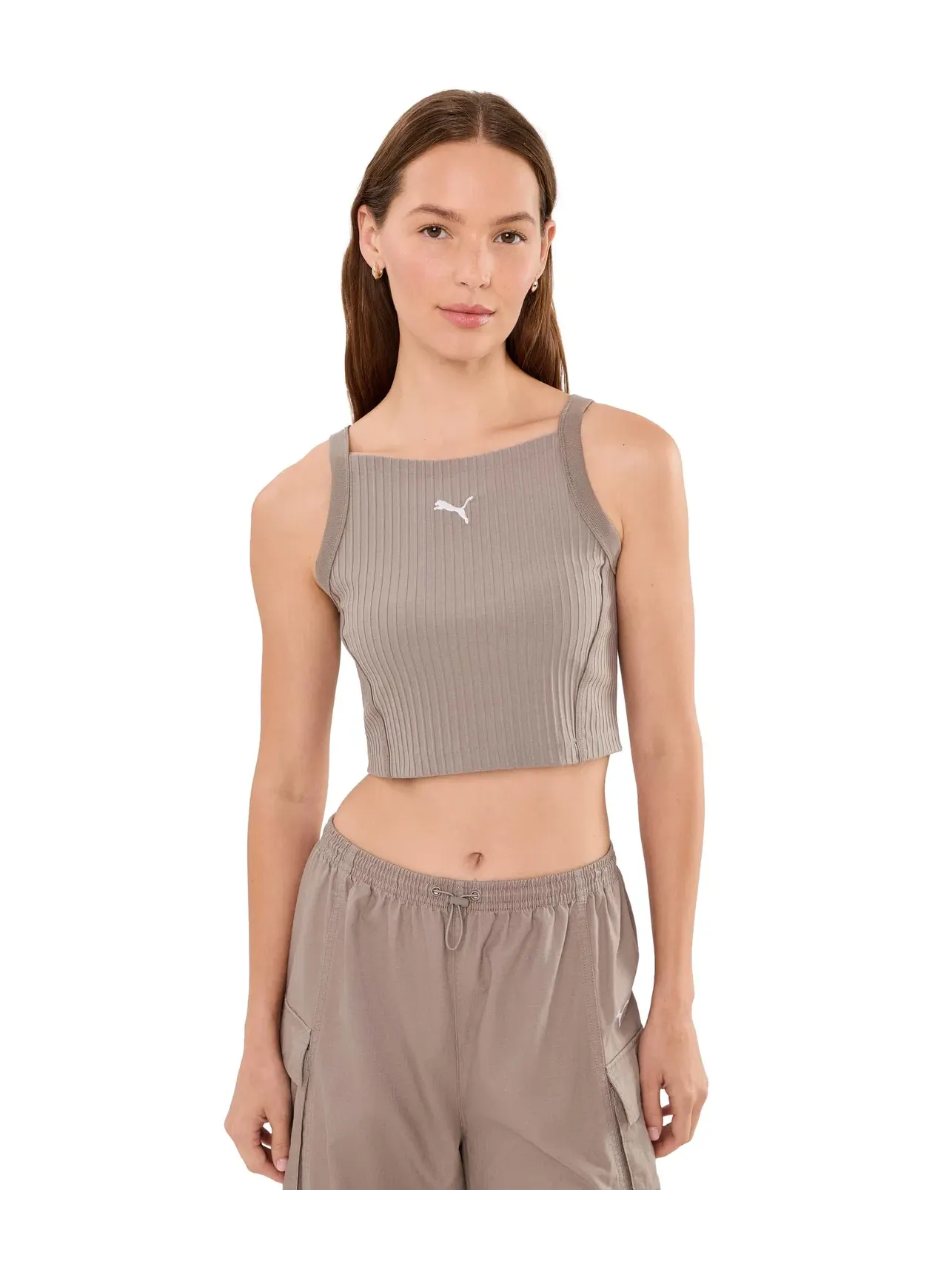 Укороченная майка в рубчик Essentials Puma — изображение 1 из 5, серый