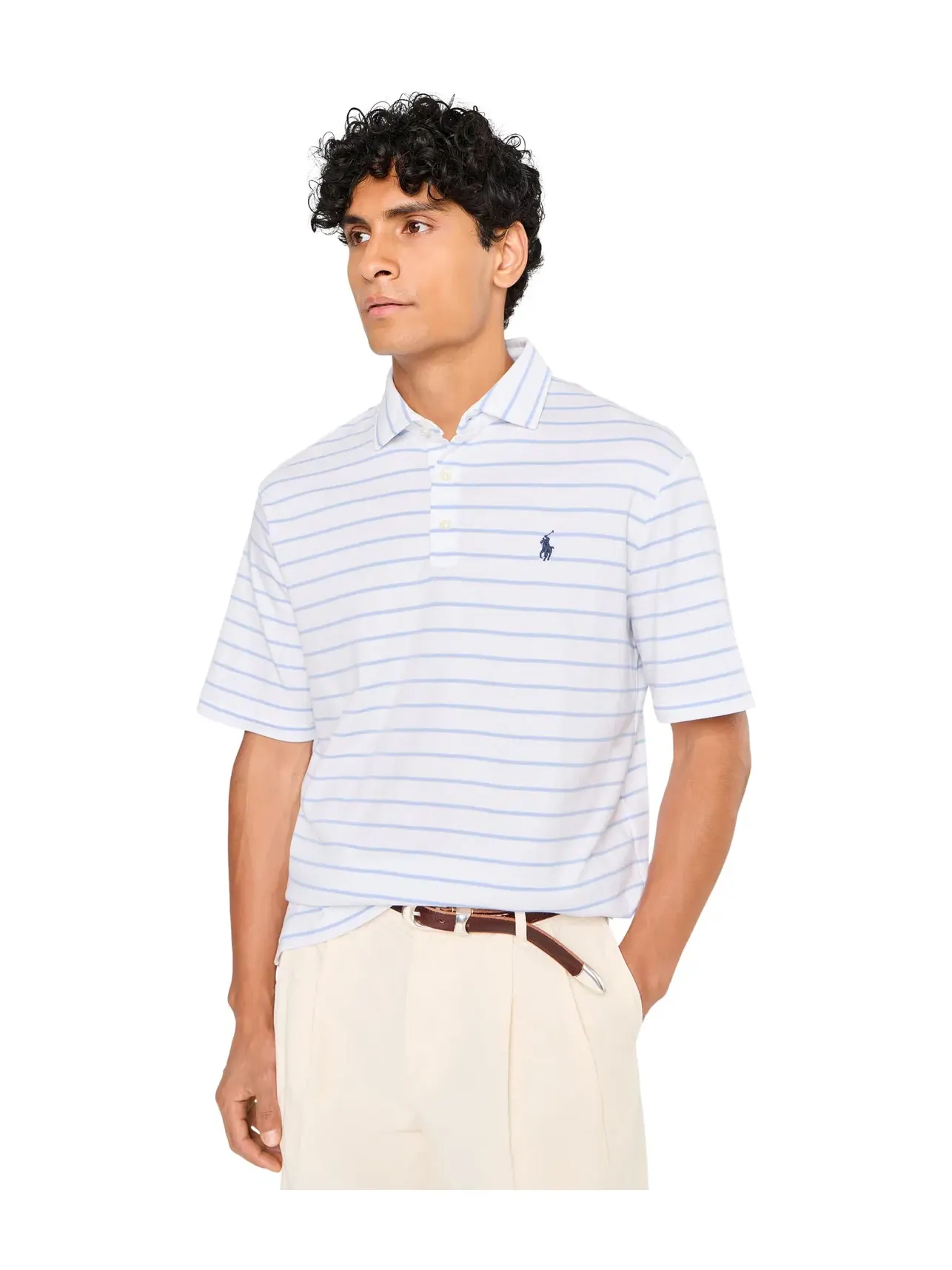 Классическая полосатая рубашка-поло из мягкого хлопка Polo Ralph Lauren — изображение 1 из 5, белый/синий