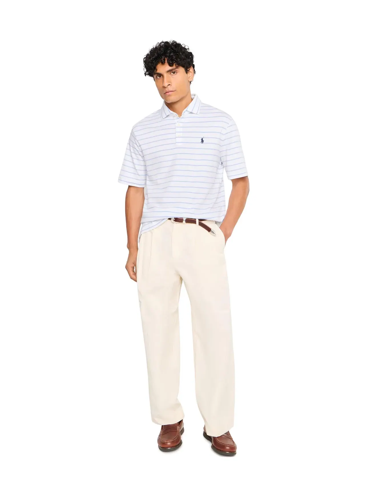 Классическая полосатая рубашка-поло из мягкого хлопка Polo Ralph Lauren — изображение 2 из 5, белый/синий