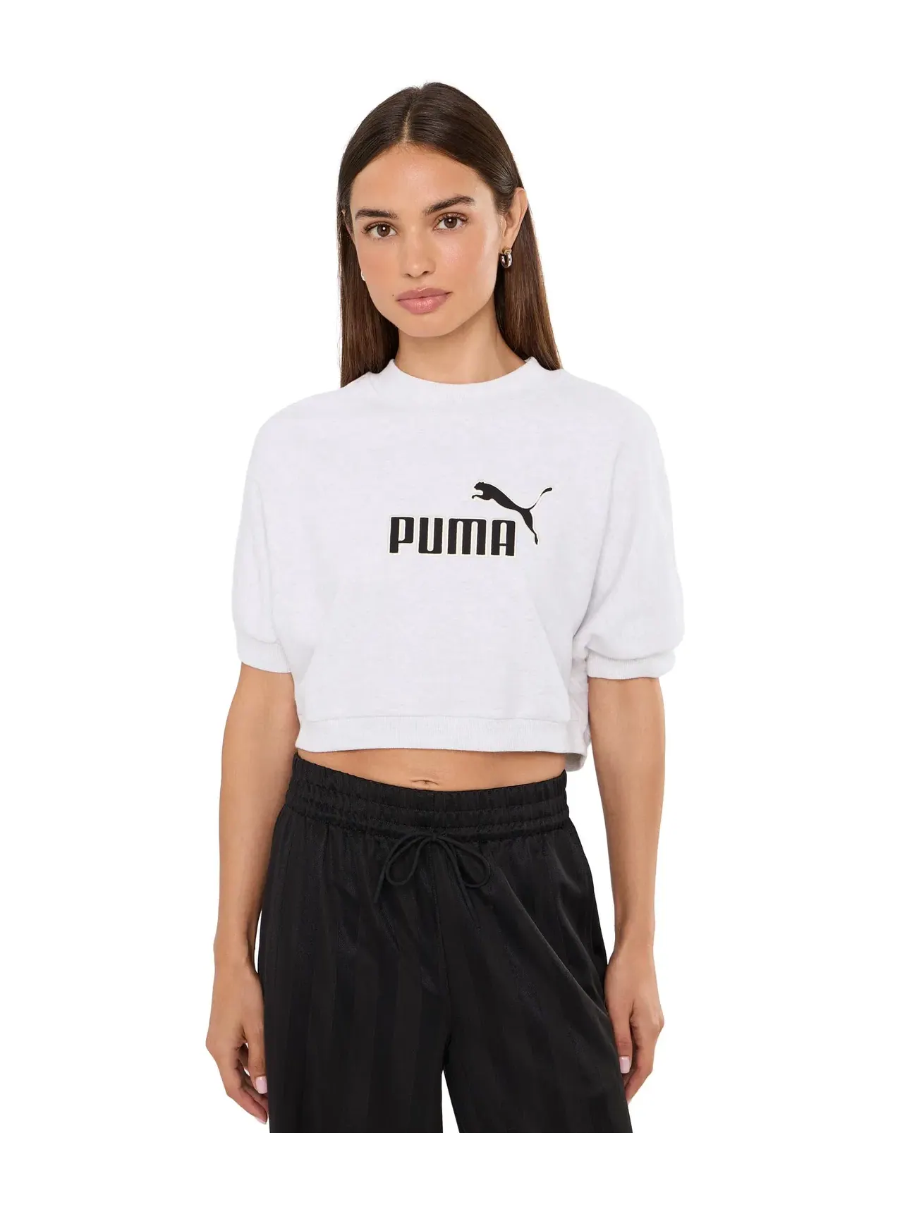 Лонгслив Essentials Elevated No.1 Logo Relaxed Peach-Touch Short Sleeve Crew Neck Puma — изображение 1 из 5, белый