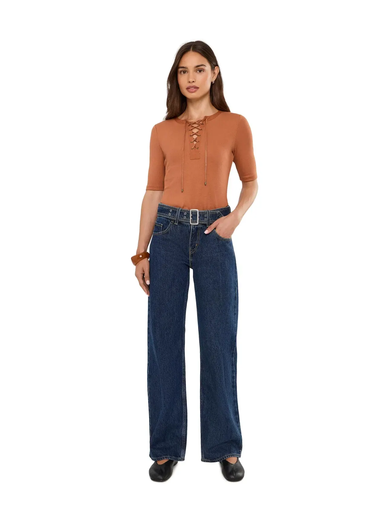 Джинсы свободные с низкой посадкой и ремнем Belted Superlow Loose Levi'S Womens — изображение 2 из 5, серебристый