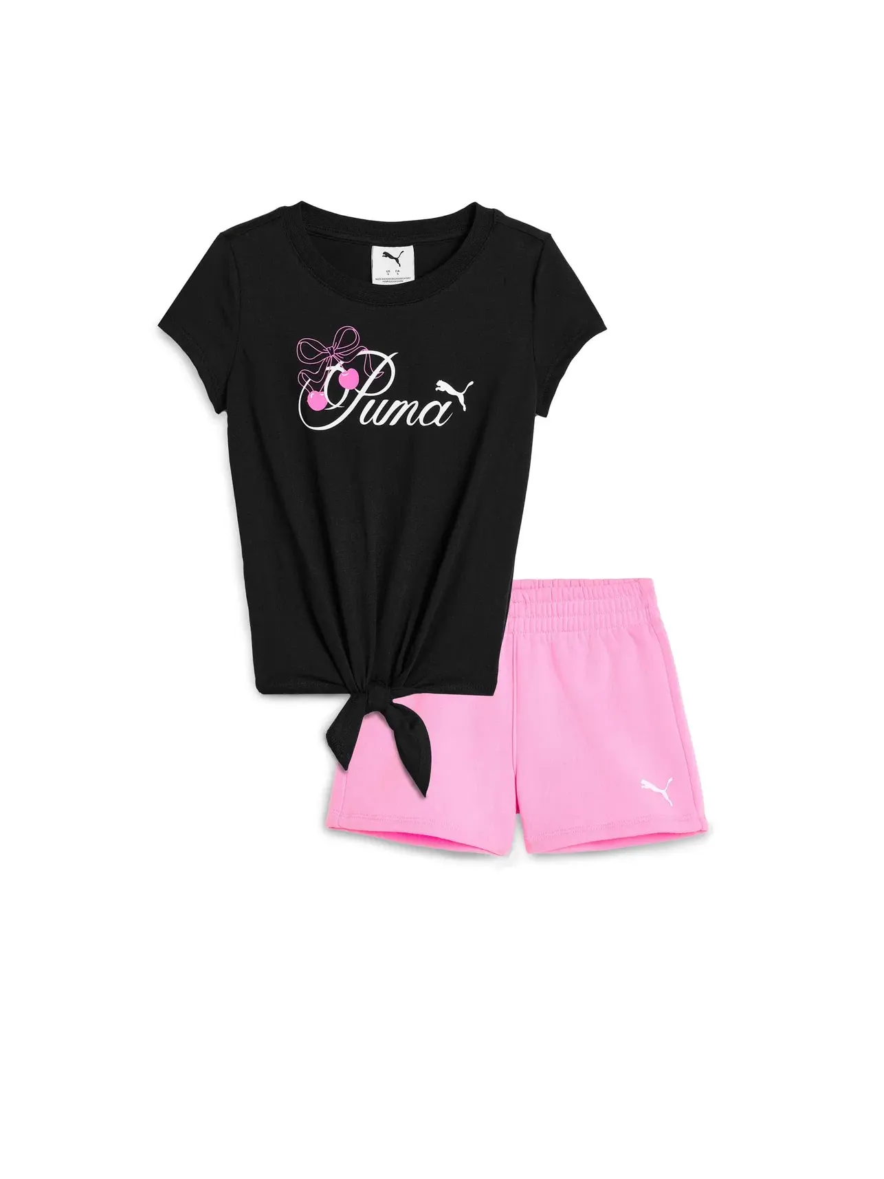 Комплект из футболки и флисовых шорт (для маленьких детей) Puma Kids — изображение 1 из 3, черный/неоновый розовый