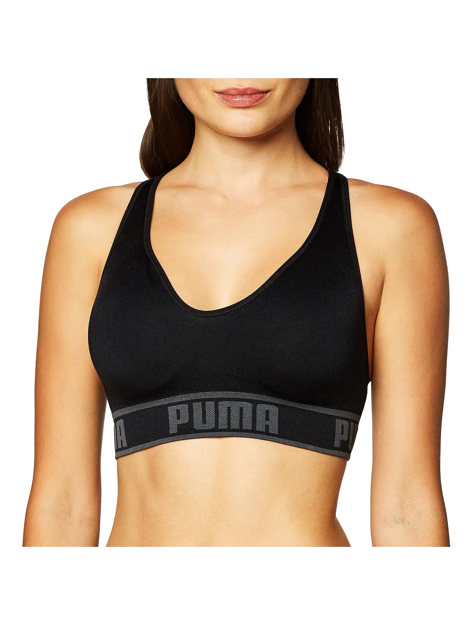 Спортивный бюстгальтер бесшовный Seamless Sports Bra Puma — изображение 1 из 2, черный/серый