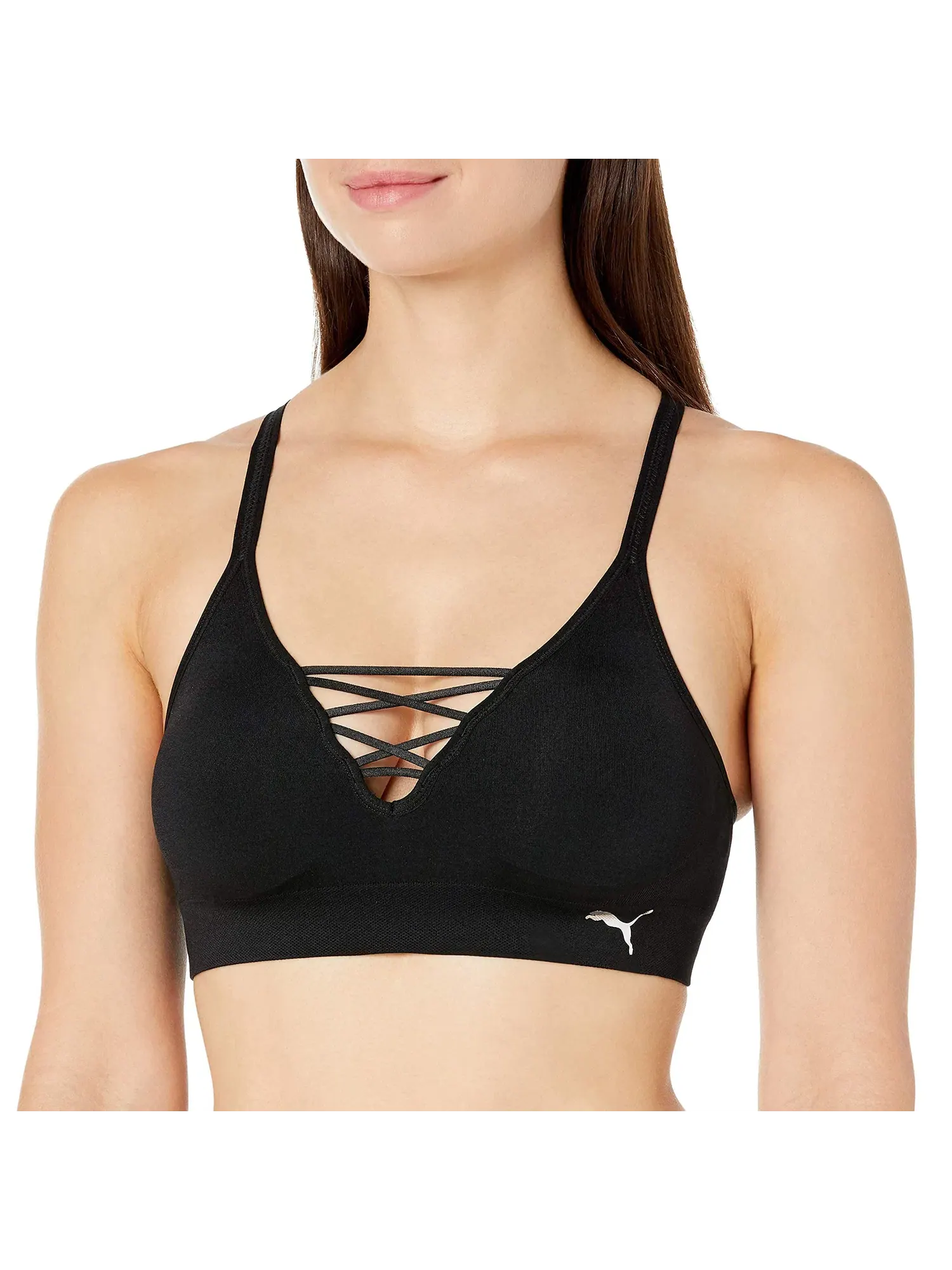 Спортивный бюстгальтер бесшовный Seamless Sports Bra Puma — изображение 1 из 2, черный/металлик