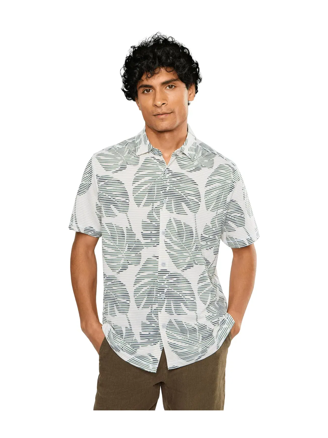 Рубашка Costa Wave Monstera Mash Short Sleeve Camp Tommy Bahama — изображение 1 из 5, нефритовый
