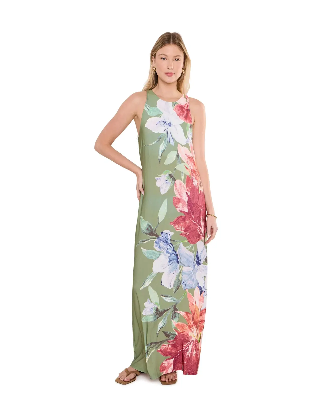 Платье-макси без рукавов Jasmina Island Bloom Tommy Bahama — изображение 2 из 5, зеленый