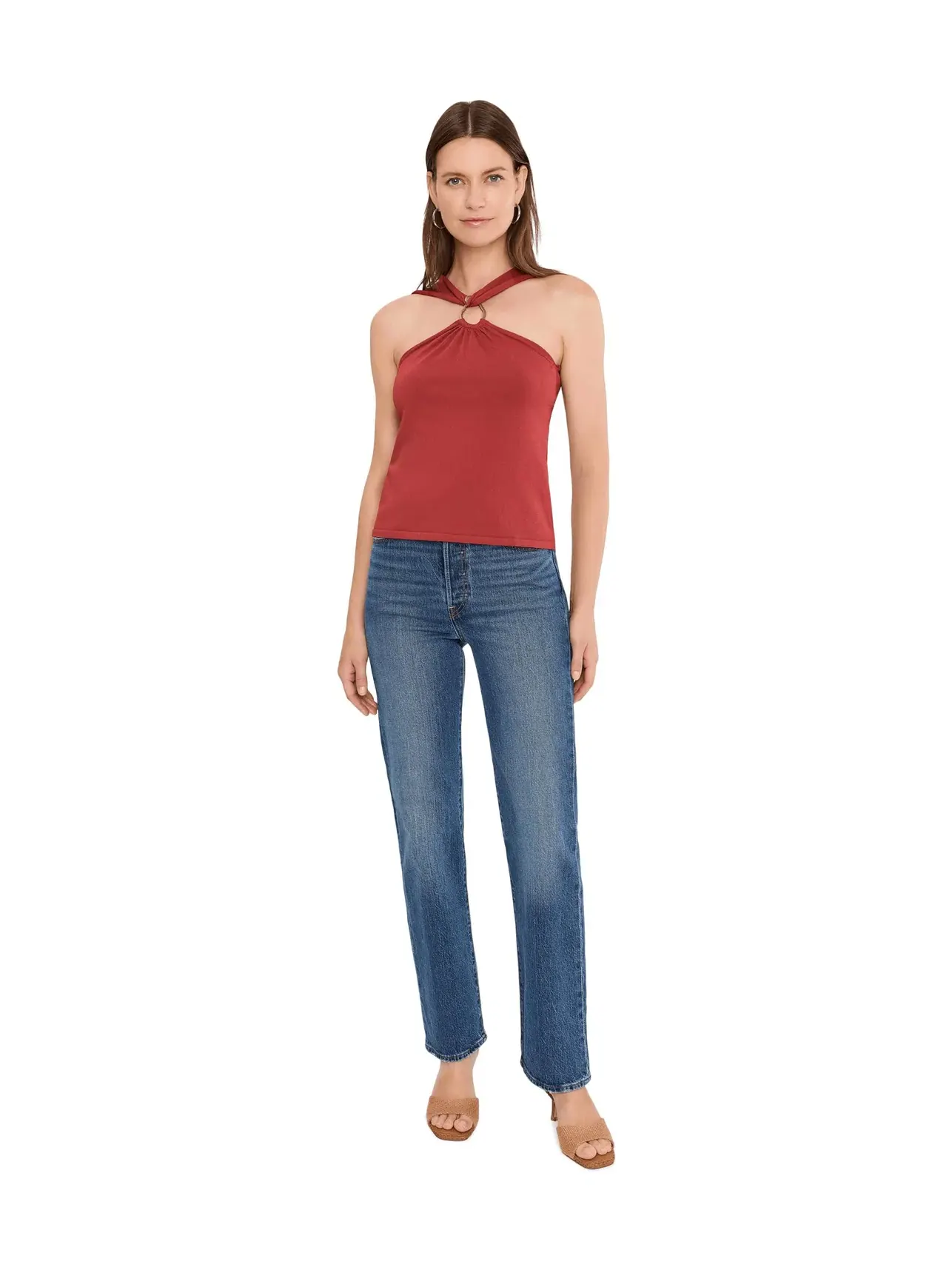 Топ-майка с металлическим кольцом Tank with Metal Ring Detail Vince Camuto — изображение 2 из 5, коричневый