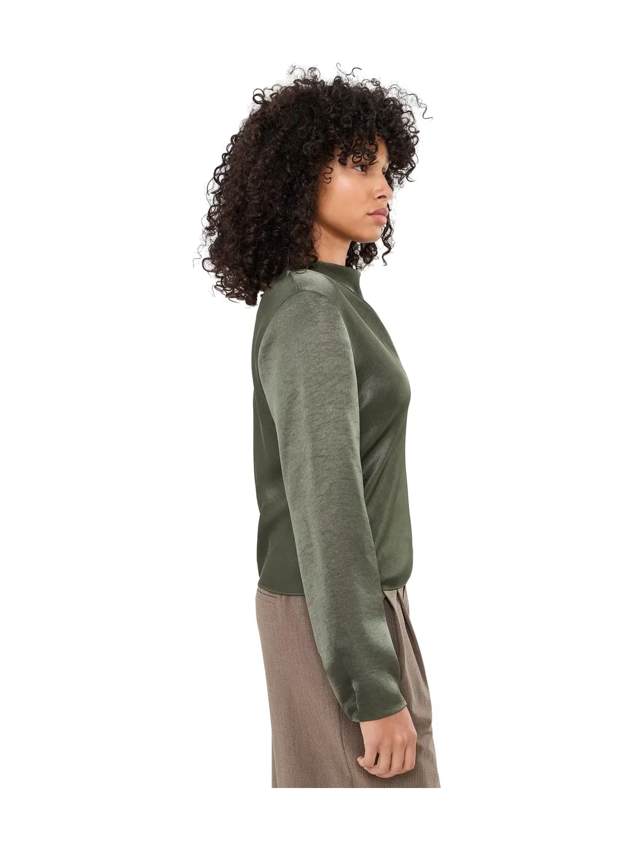 Лонгслив с драпированной горловиной Draped Cowl Neck Long Sleeve Vince — изображение 3 из 5, оливковый