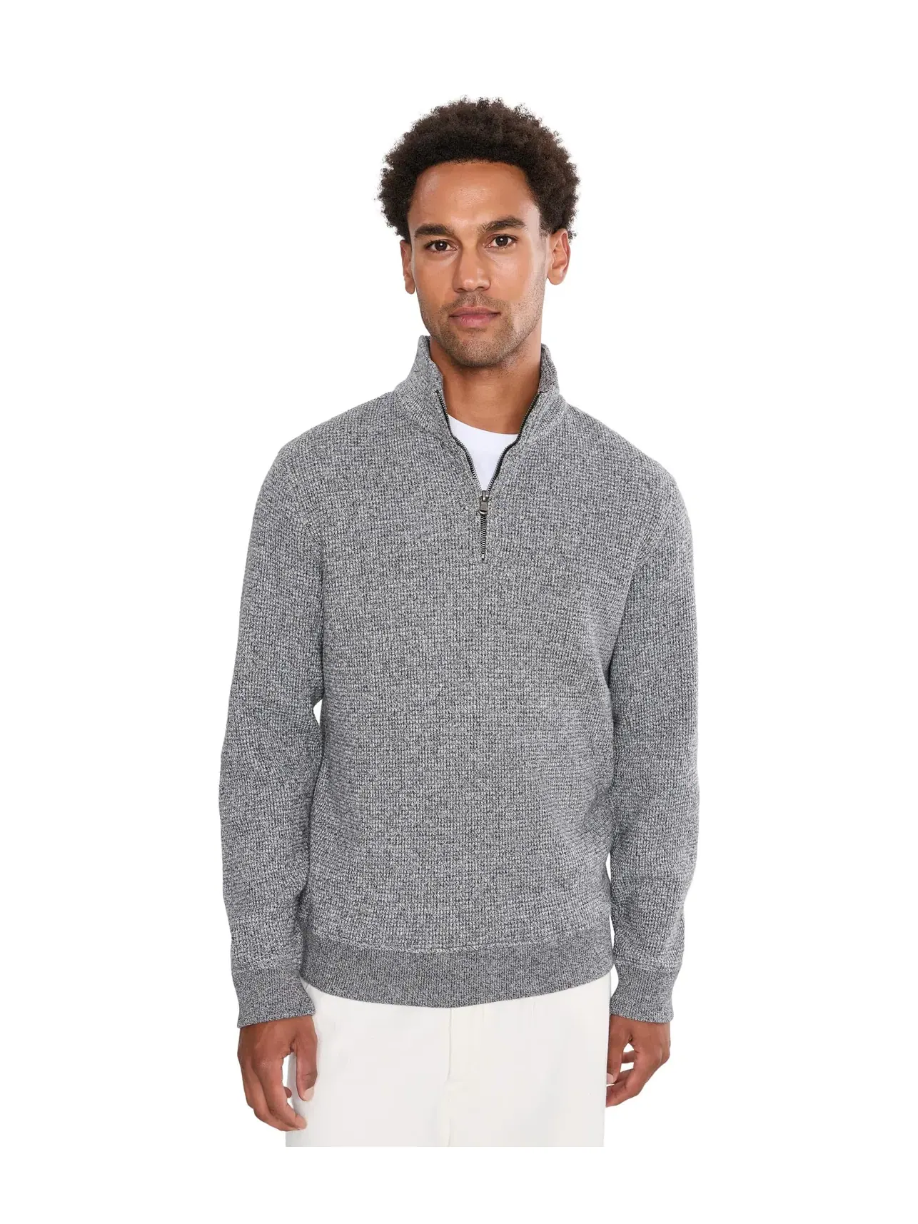Толстовка на молнии 1/4 из ворсистого вафельного трикотажа Brushed Waffle 1/4 Zip Vince — изображение 1 из 5, черный