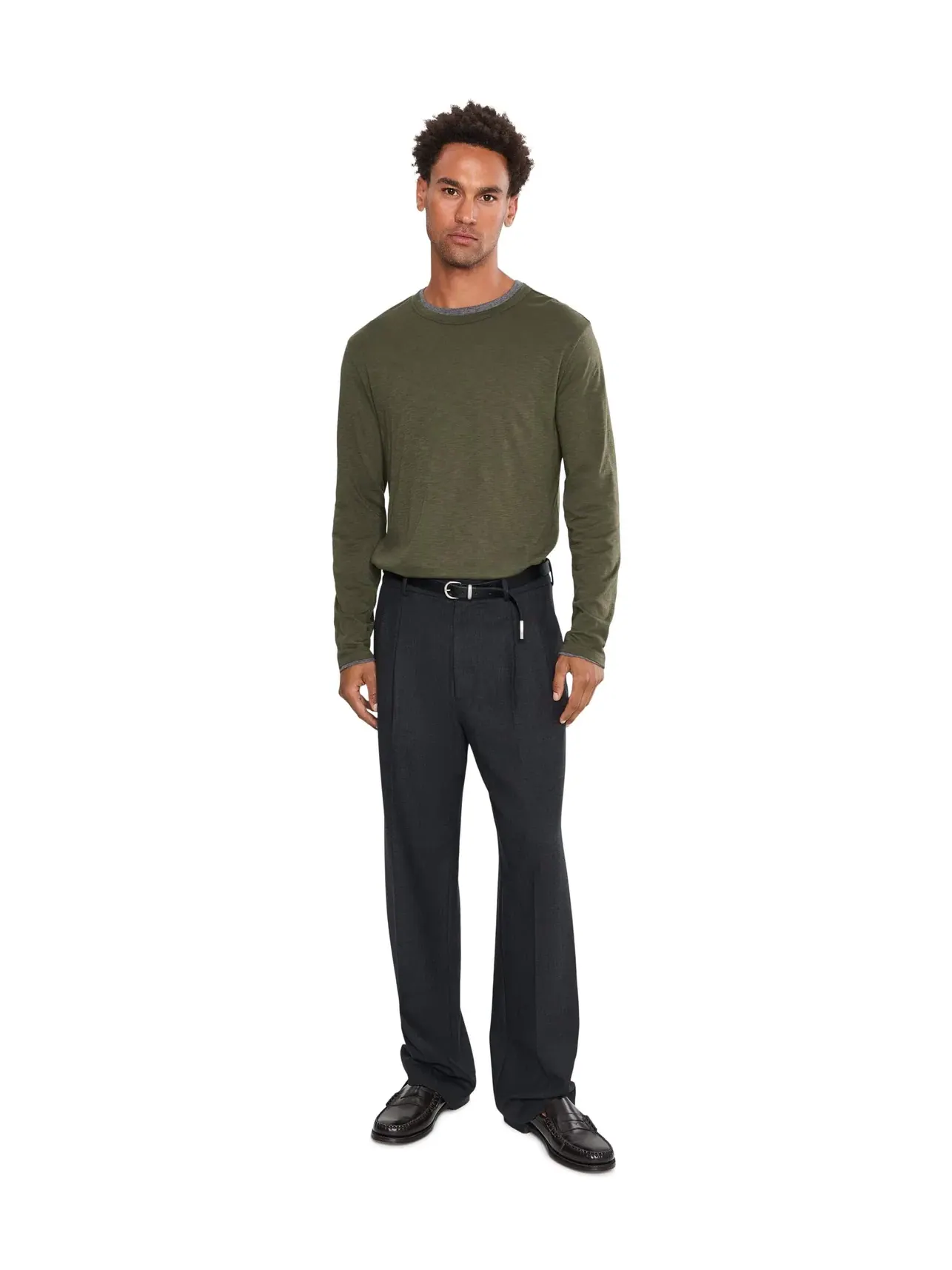 Лонгслив с круглым вырезом и двойным слоем из тонкого хлопка Fine Slub Double Layer Long Sleeve Crew Vince, серый