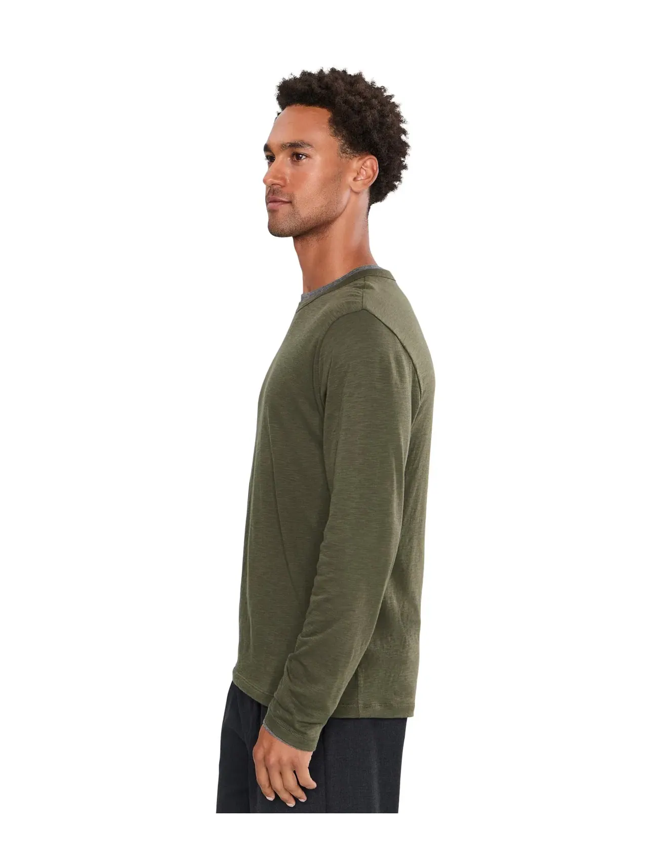 Лонгслив с круглым вырезом и двойным слоем из тонкого хлопка Fine Slub Double Layer Long Sleeve Crew Vince, серый