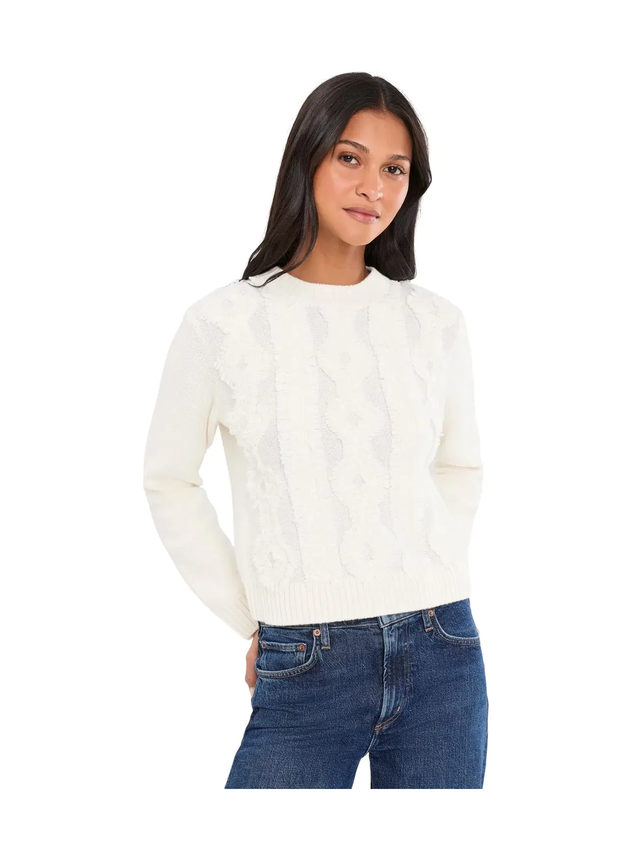 Свитер Cut Float Diamond Cable Crew Neck Vince — изображение 1 из 5, белый