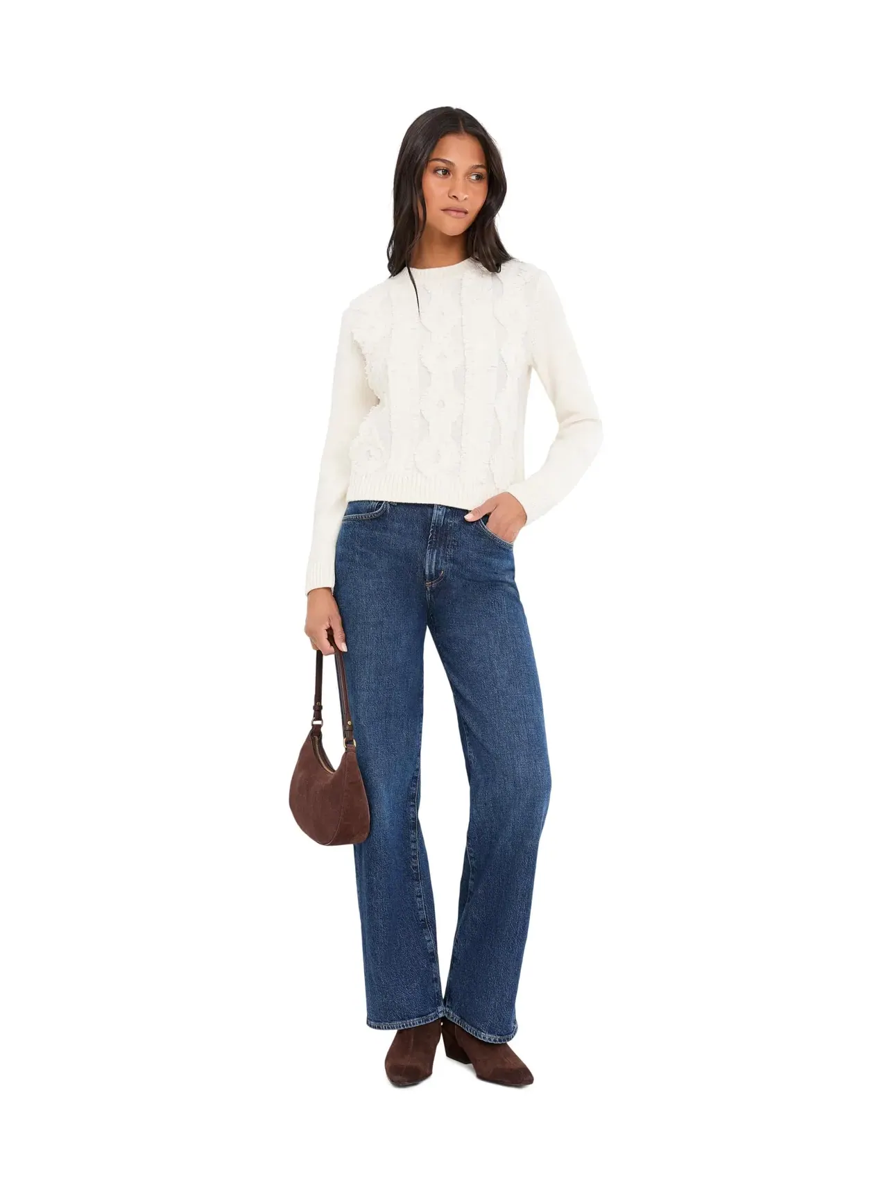 Свитер Cut Float Diamond Cable Crew Neck Vince — изображение 2 из 5, белый