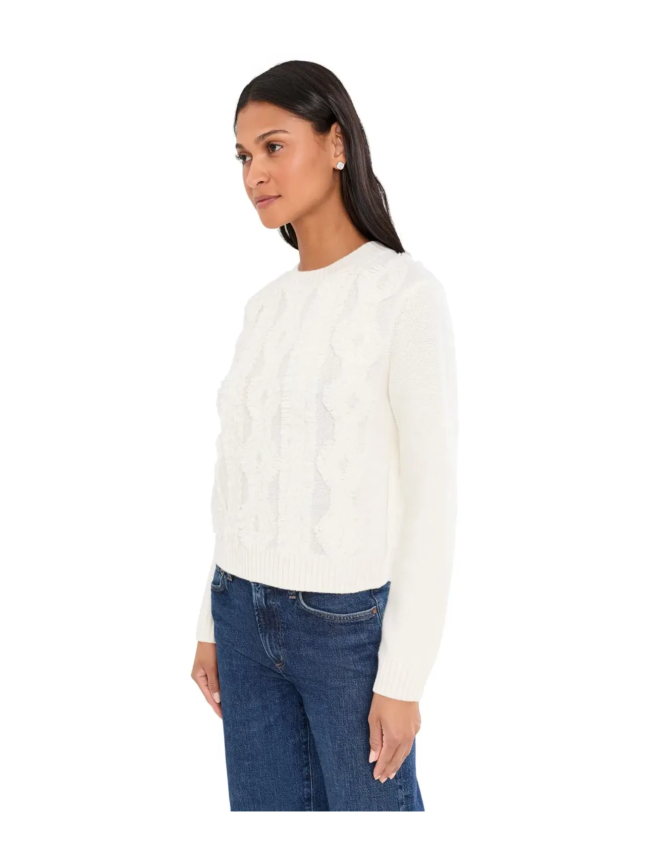 Свитер Cut Float Diamond Cable Crew Neck Vince — изображение 3 из 5, белый