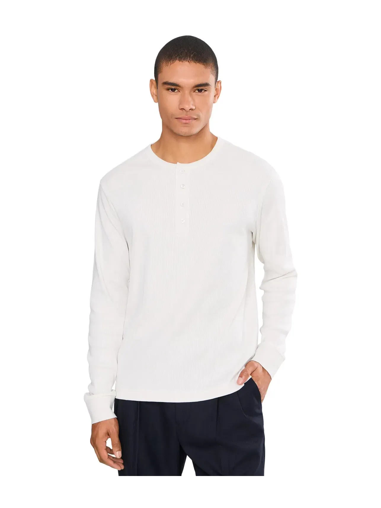 Лонгслив-хенли из хлопкового риба Cotton Rib Long Sleeve Henley Vince — изображение 1 из 5, белый