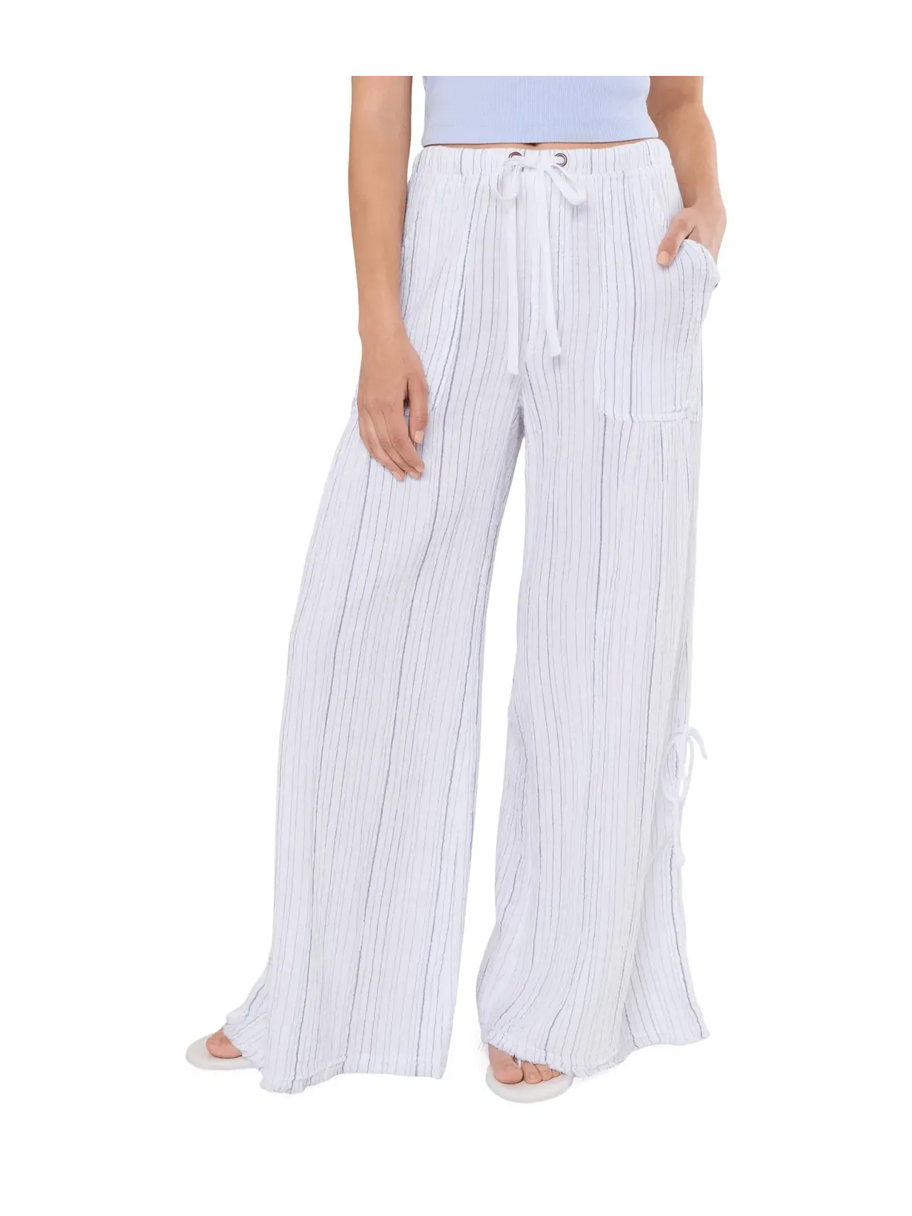 Брюки широкие в полоску Muriel Striped Muriel Wide Leg Xcvi — изображение 1 из 5, белый