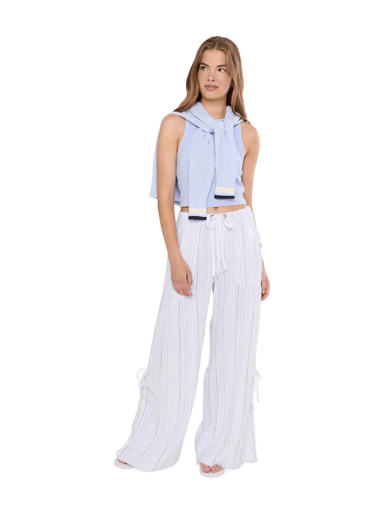 Брюки широкие в полоску Muriel Striped Muriel Wide Leg Xcvi — изображение 2 из 5, белый