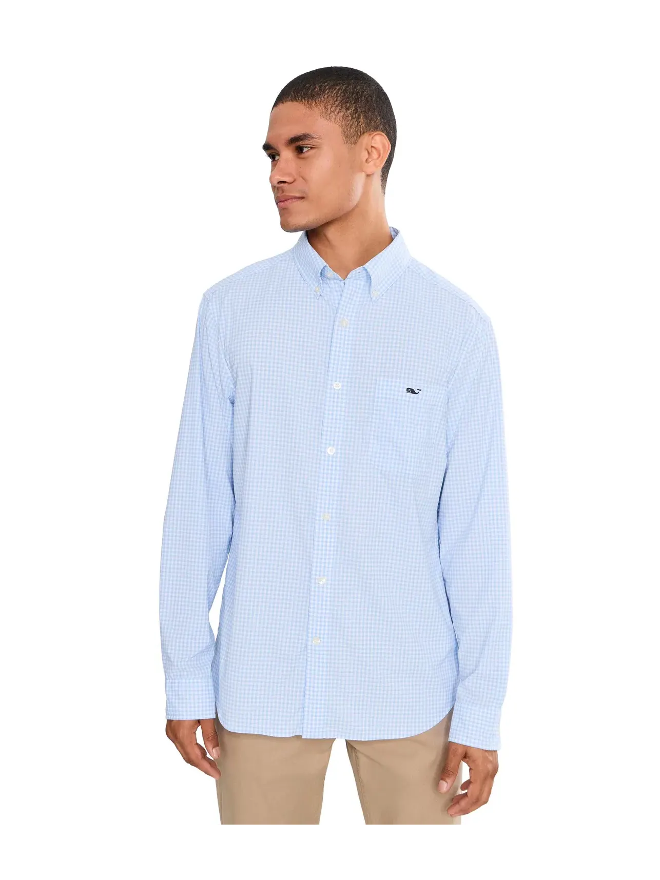 Футболка Coral Reef Gingham Featherweight Performance Shirt Vineyard Vines — изображение 1 из 5, синий