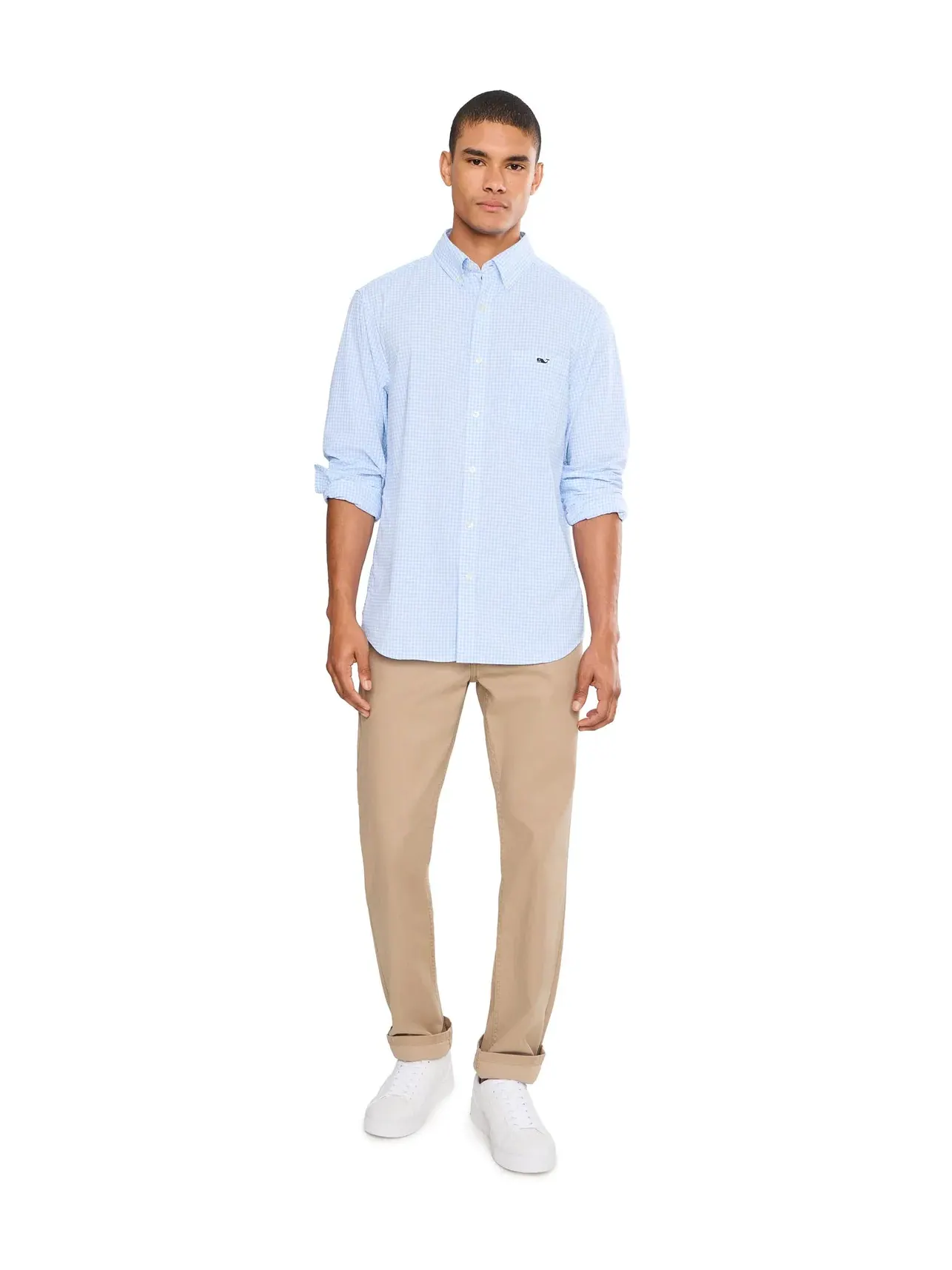 Футболка Coral Reef Gingham Featherweight Performance Shirt Vineyard Vines — изображение 2 из 5, синий