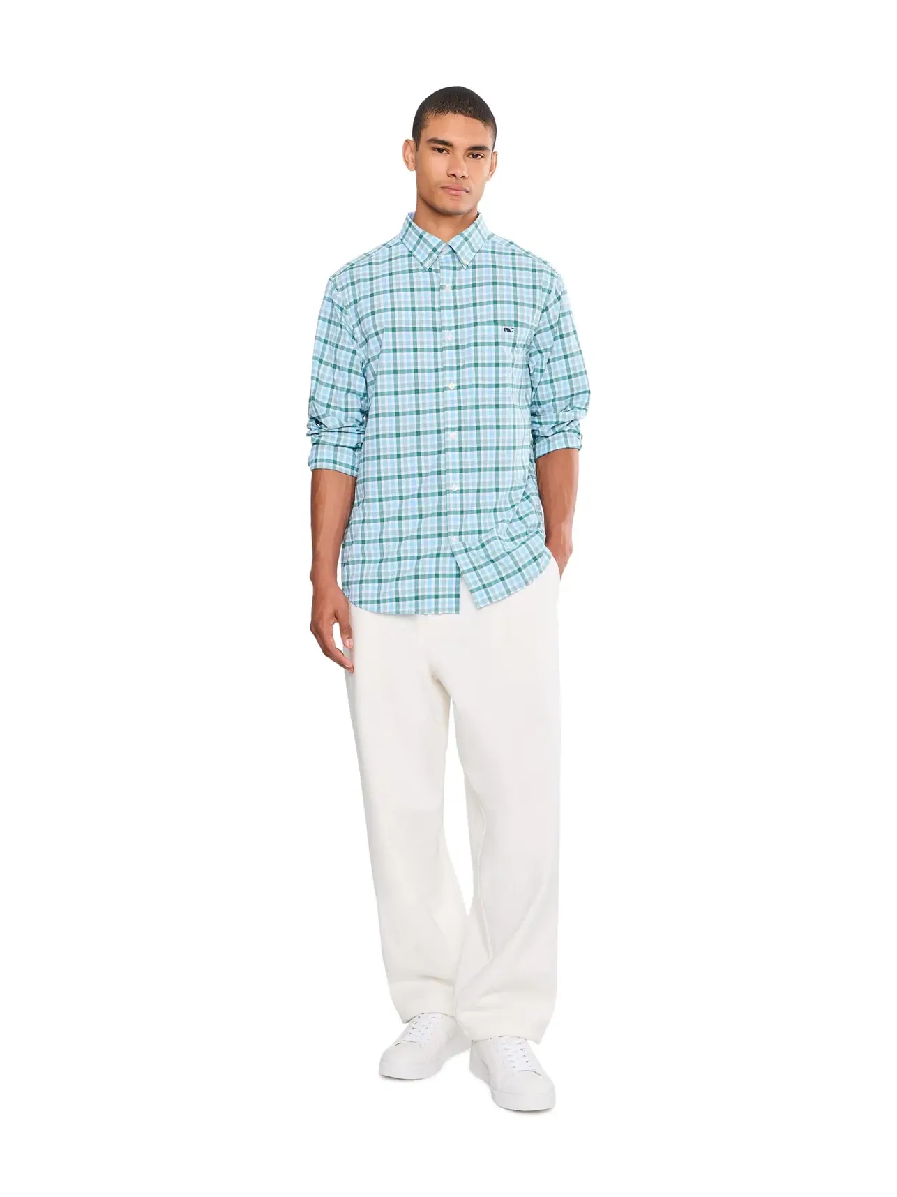 Рубашка в клетку из легкой ткани Vineyard Vines — изображение 2 из 5, синий