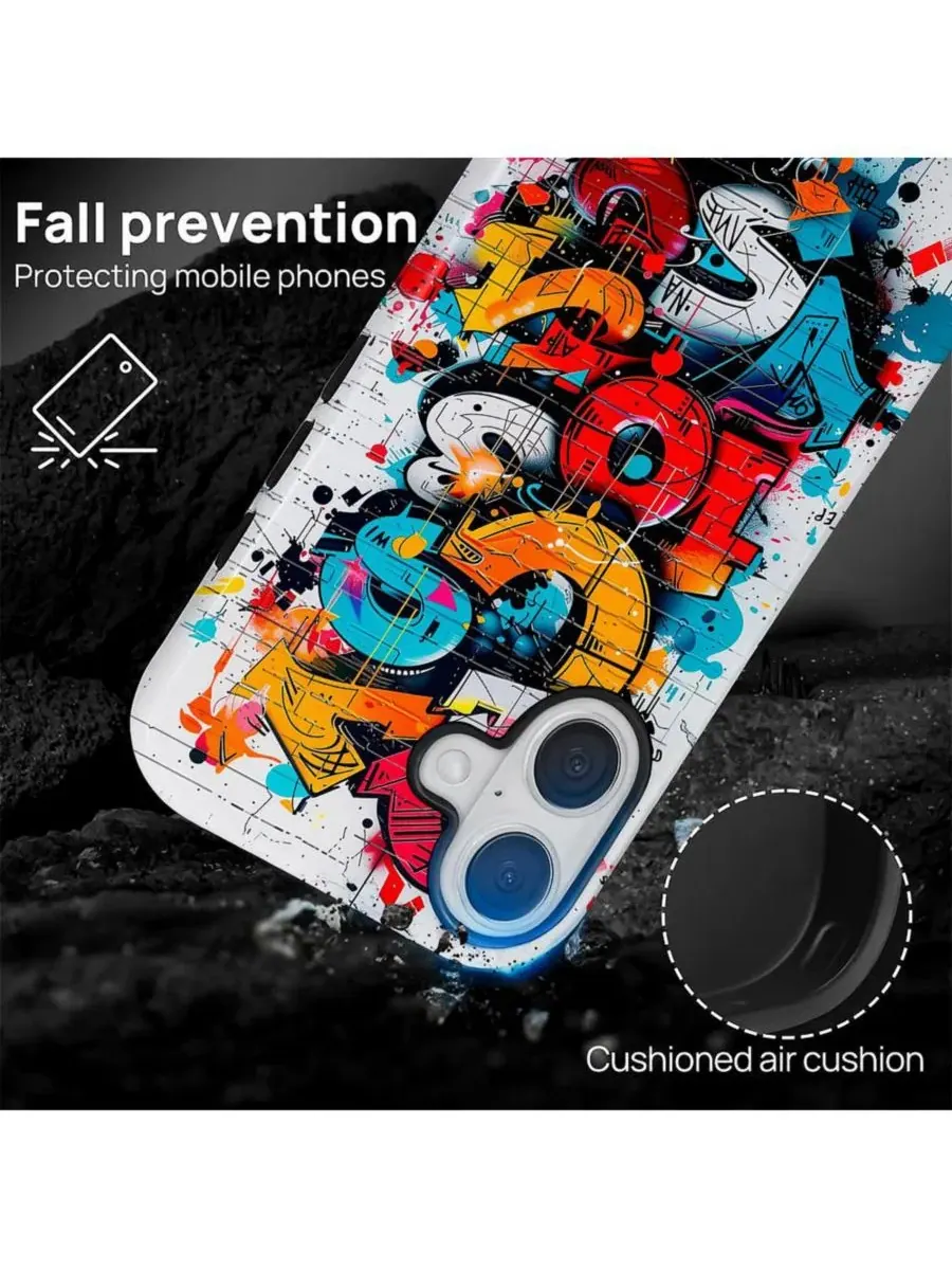 Чехол для iPhone 16 Plus с ударопрочной защитой, с принтом в стиле стрит-арт GONEZ — изображение 2 из 6, мульти