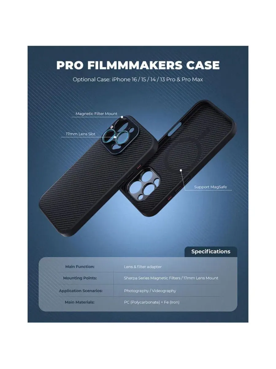 Чехол-кейс для iPhone 13 Pro с магнитным креплением для фильтров, совместимый с объективами 17 мм — изображение 4 из 4