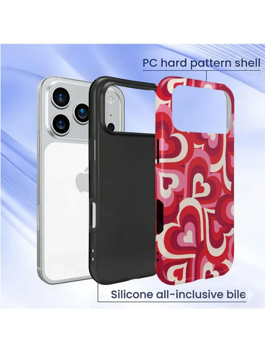 Защитный чехол для iPhone 17 Pro, двухслойный, с принтом, Retro Hearts GONEZ, Retro Hearts — изображение 3 из 7