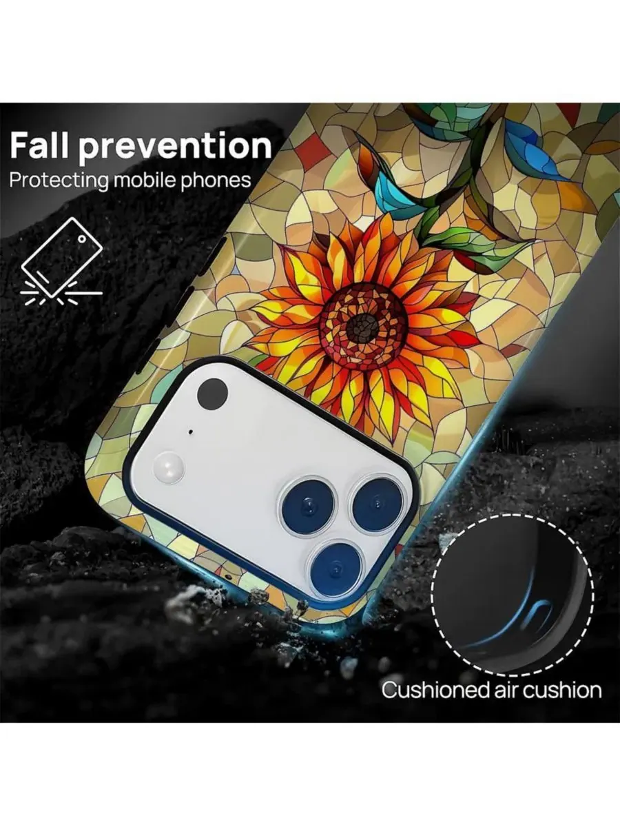 Чехол для iPhone 17 Pro Max 2-в-1 с цветочным принтом GONEZ, Glass Sunflower — изображение 2 из 7