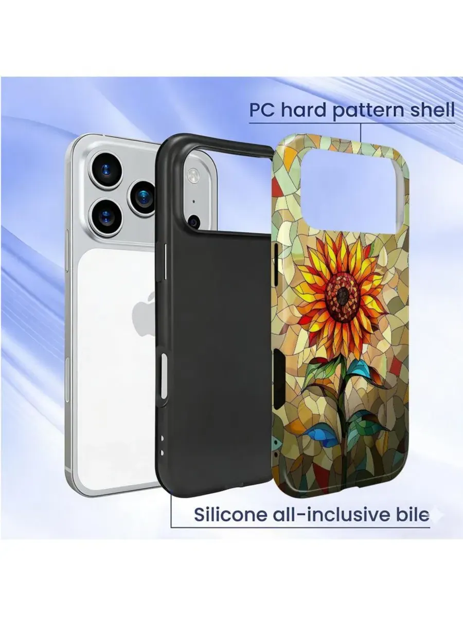 Чехол для iPhone 17 Pro Max 2-в-1 с цветочным принтом GONEZ, Glass Sunflower — изображение 3 из 7