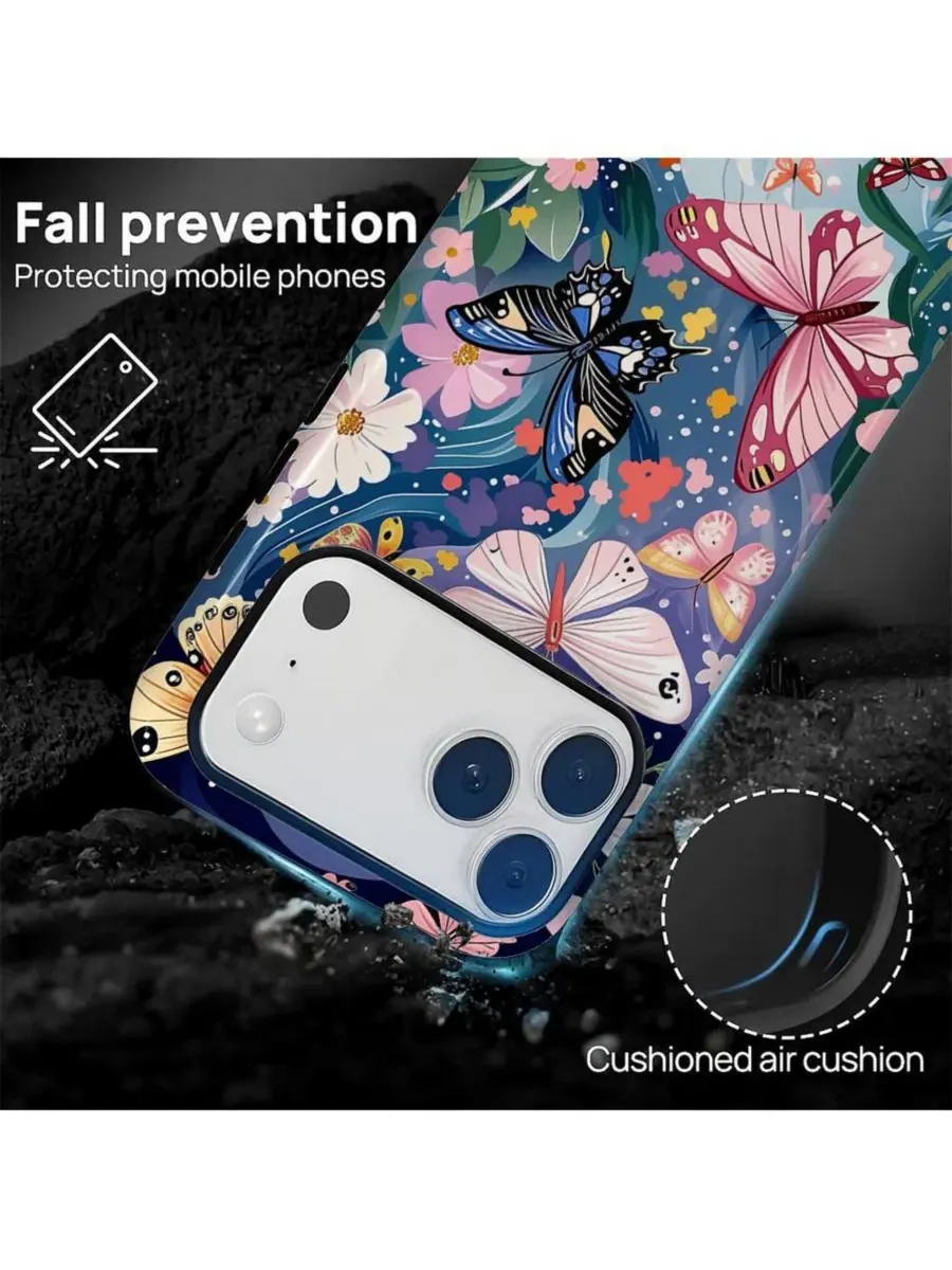 Чехол для iPhone 17 Pro Max, двухслойный ударопрочный, с принтом GONEZ, Butterflies Flowers — изображение 2 из 7