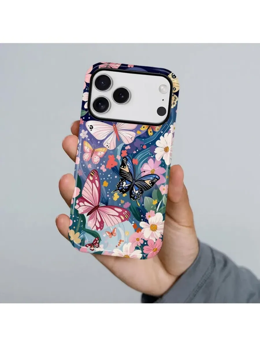 Чехол для iPhone 17 Pro Max, двухслойный ударопрочный, с принтом GONEZ, Butterflies Flowers — изображение 4 из 7