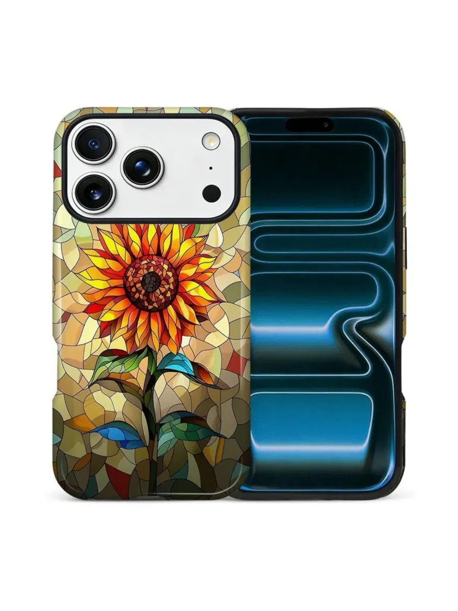 Чехол для iPhone 17 Pro, двухслойный ударопрочный, с принтом GONEZ, Glass Sunflower