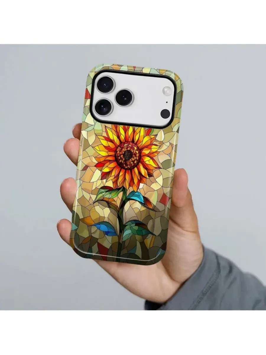 Чехол для iPhone 17 Pro, двухслойный ударопрочный, с принтом GONEZ, Glass Sunflower — изображение 3 из 7