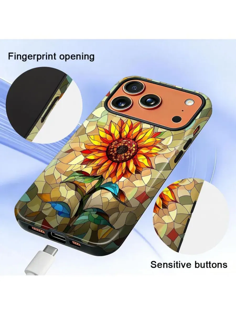 Чехол для iPhone 17 Pro, двухслойный ударопрочный, с принтом GONEZ, Glass Sunflower — изображение 5 из 7