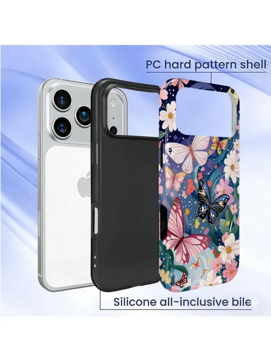 Чехол-бампер для iPhone 17 Pro, двухслойный ударопрочный, с принтом GONEZ, Butterflies Flowers — изображение 4 из 7