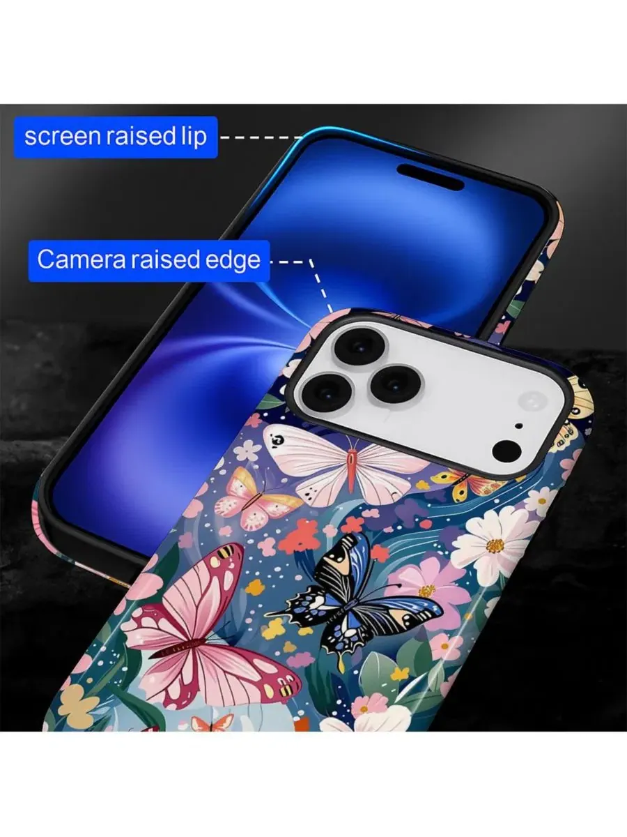 Чехол-бампер для iPhone 17 Pro, двухслойный ударопрочный, с принтом GONEZ, Butterflies Flowers — изображение 6 из 7