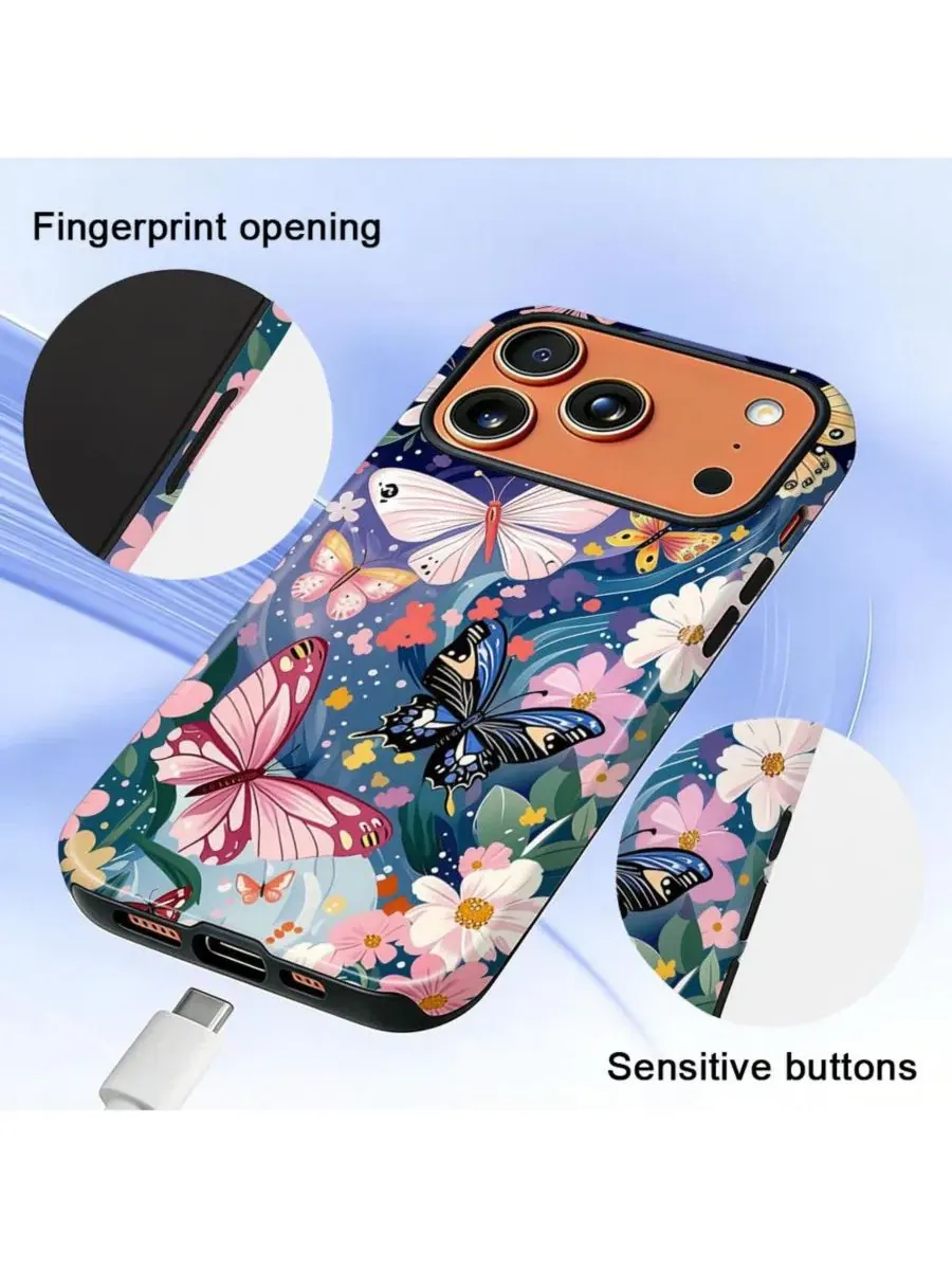 Чехол-бампер для iPhone 17 Pro, двухслойный ударопрочный, с принтом GONEZ, Butterflies Flowers — изображение 7 из 7
