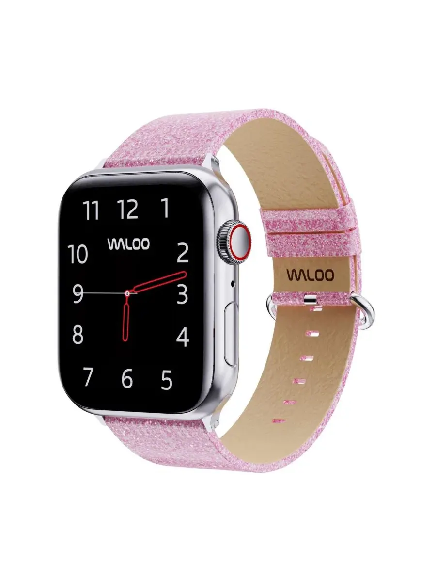 Комплект ремешков для Apple Watch, кожаных с блестками Waloo — изображение 5 из 6, красный розовый