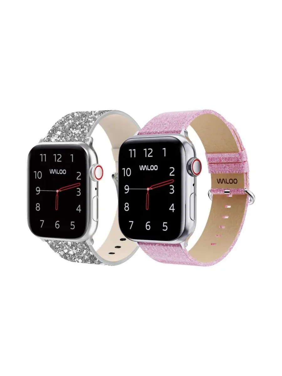 Комплект из 2 ремешков для Apple Watch с блестками, модель Leather Bling & Shiny Brilliance Waloo