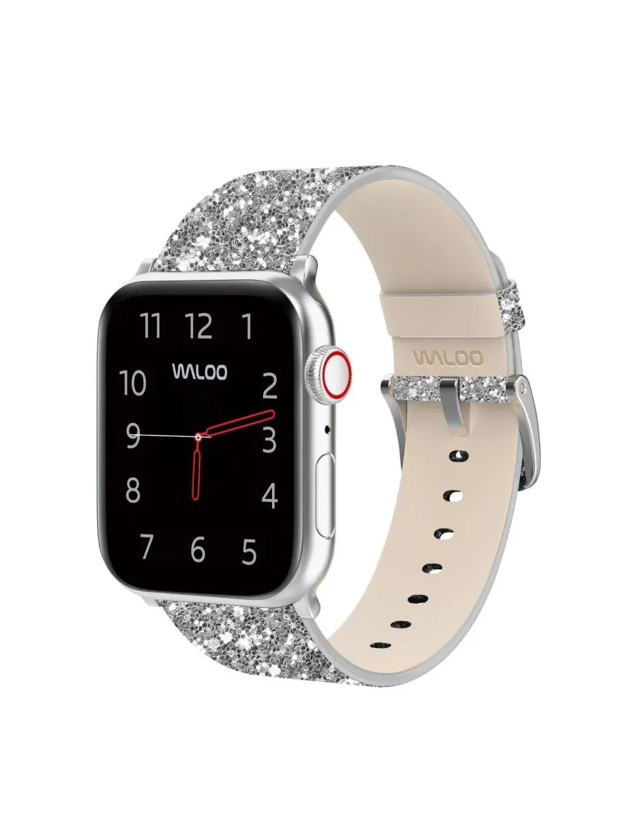 Комплект из 2 ремешков для Apple Watch с блестками, модель Leather Bling & Shiny Brilliance Waloo — изображение 3 из 6