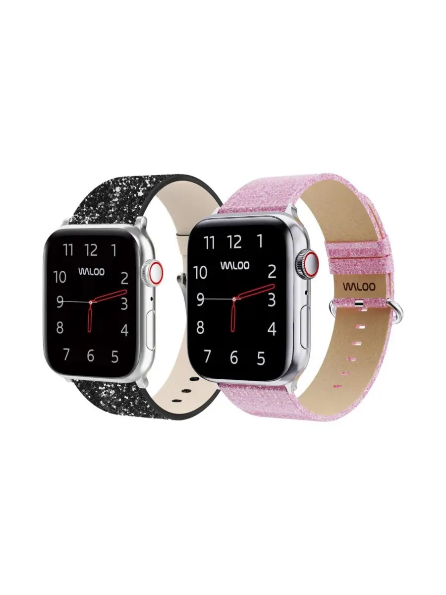 Комплект из 2 ремешков для Apple Watch с блестками, модель Leather Bling & Brilliance Waloo
