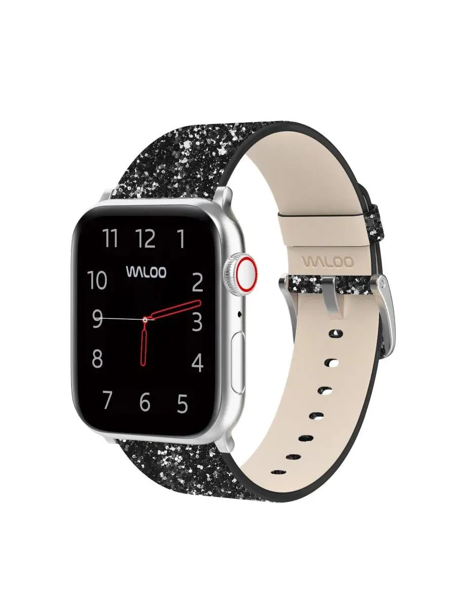 Комплект ремешков для Apple Watch Waloo Leather Bling & Shiny Brilliance — изображение 3 из 6, черный белый