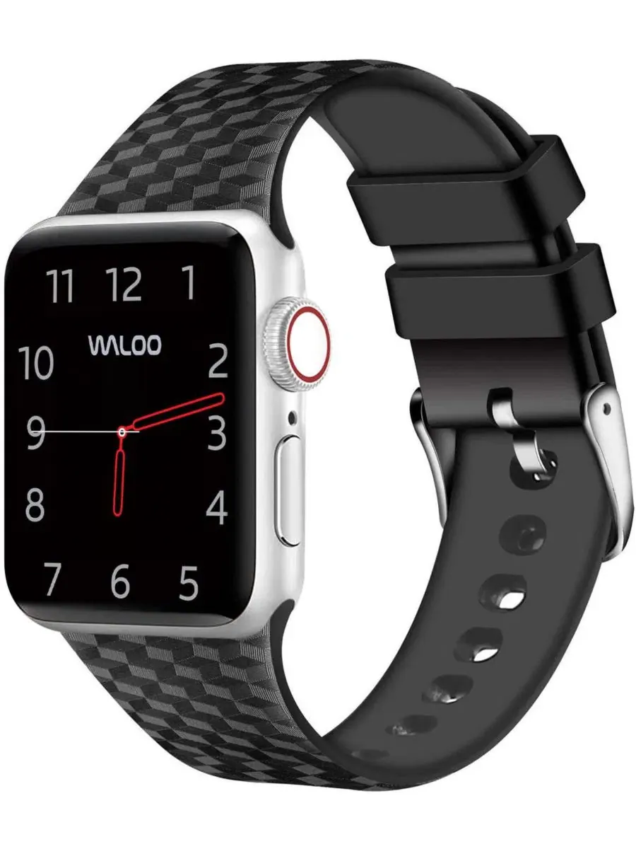 Ремешок из силикона с карбоновым рисунком для Apple Watch Waloo — черный