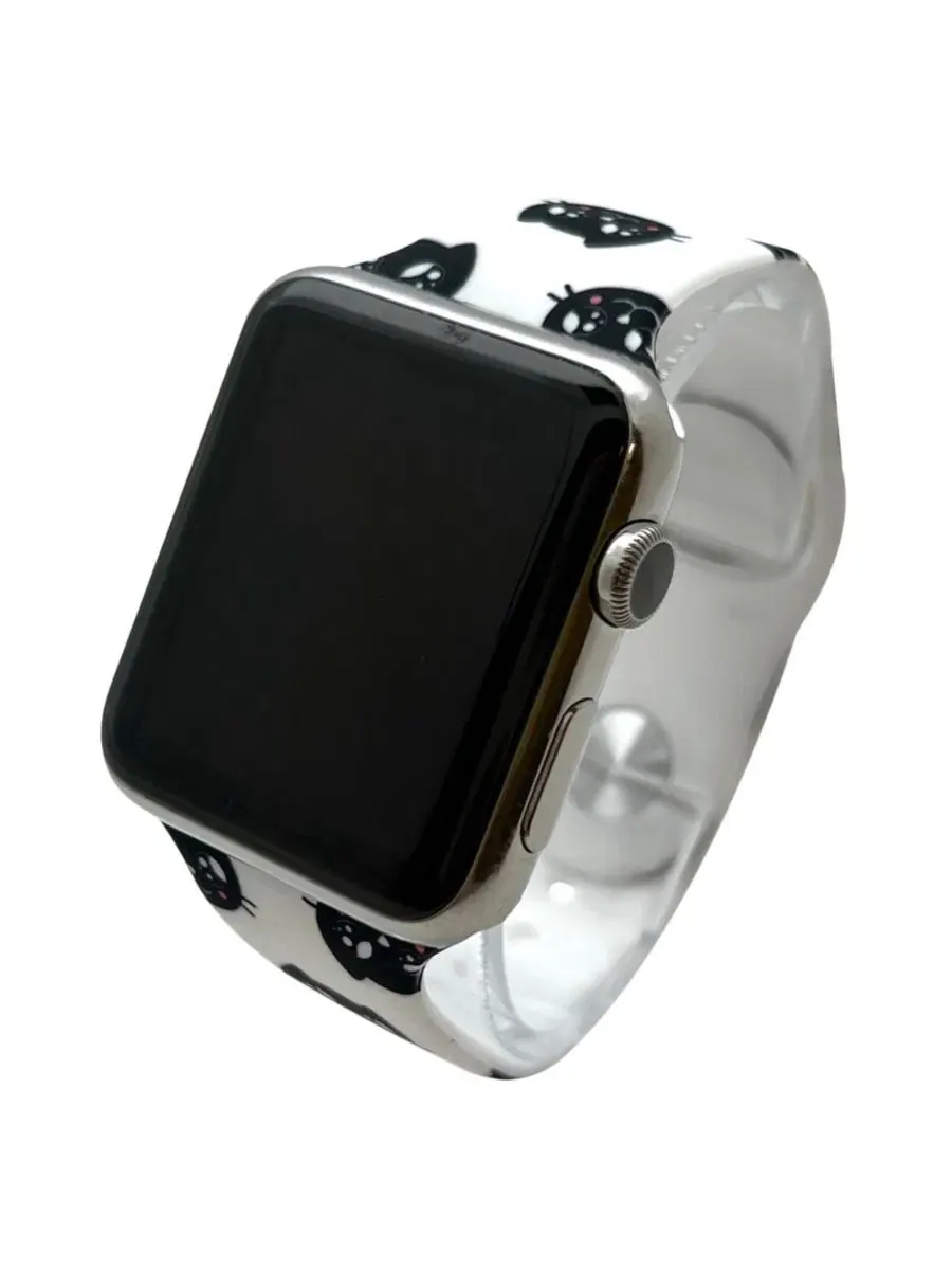 Ремешок для Apple Watch с принтом кошки, силиконовый Olivia Pratt — изображение 2 из 3, мульти
