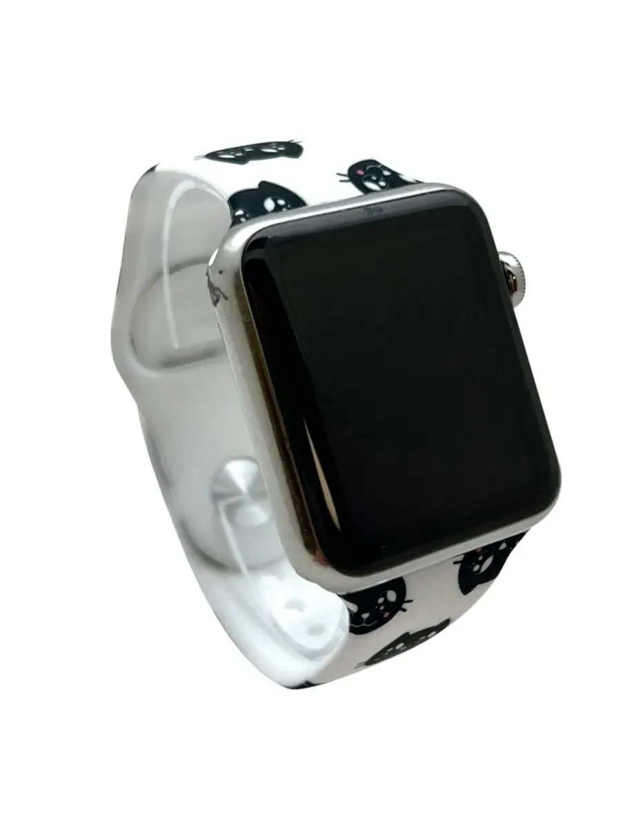 Ремешок для Apple Watch с принтом кошки, силиконовый Olivia Pratt — изображение 3 из 3, мульти