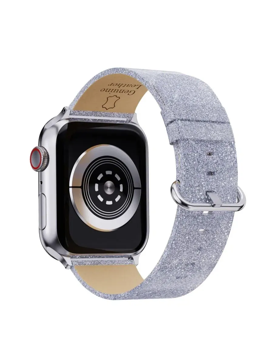 Ремешок для Apple Watch с блестками, кожаный Waloo — изображение 2 из 5, серебряный
