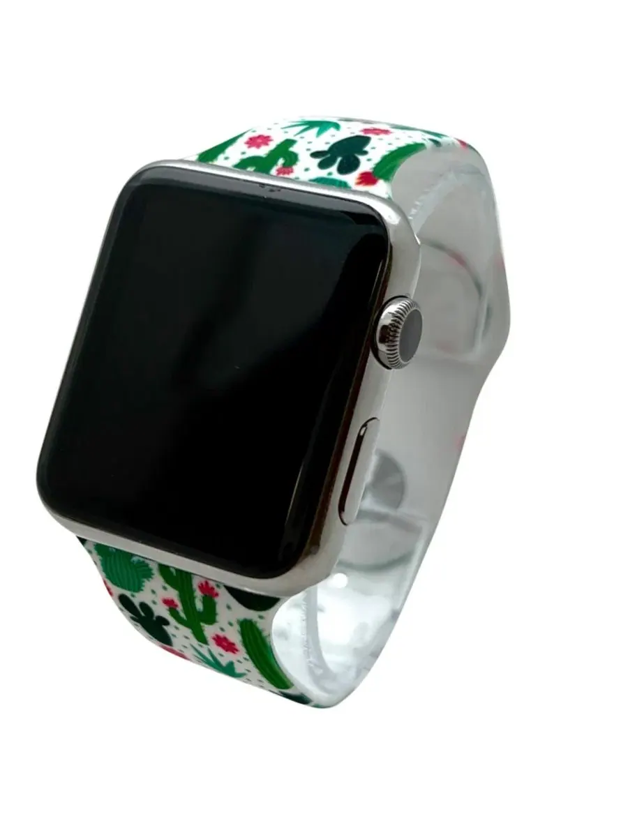 Ремешок для Apple Watch с принтом кактуса, силиконовый Olivia Pratt — изображение 2 из 3, мульти